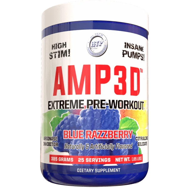 Hi-Tech Pharmaceuticals Amp3d™ 25 Servings (385g) / Blue Razzberry High Stim Pre Workout