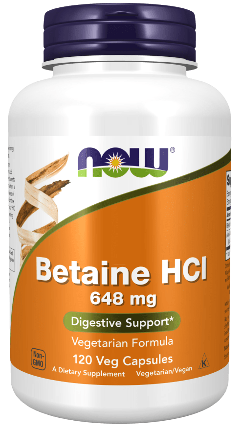 NOW Foods Betaine HCl 648mg 120 vcaps Digestive Enzymes
