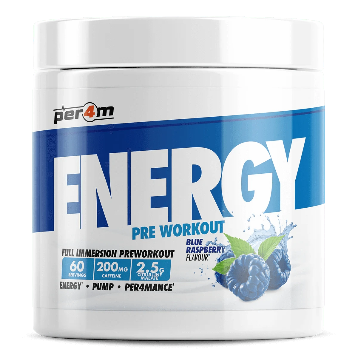 Per4m Per4m Energy Pre Workout 60 Servings / Blue Raspberry Energy Pre Workout